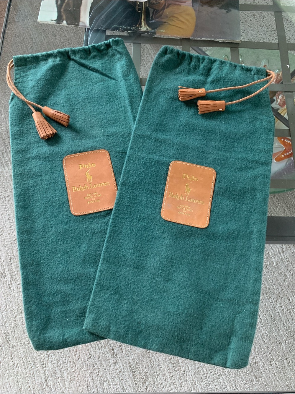 Vintage Polo Ralph Lauren flannel shoe dust bags Leather Tassels EUC